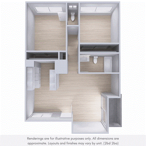 Floor plan for 2 beds, 1.5 baths